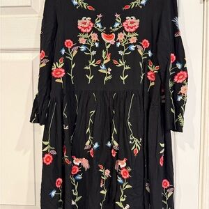 Maeve Black Dress with Colorful Embroidery